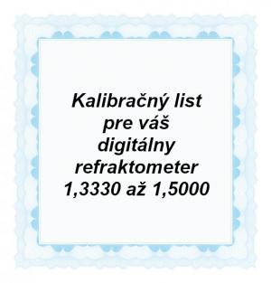 Foto: CAL-RI-15000: Kalibračný list pre ručný digitálny refraktometer vybavený stupnicou refrakčného indexu s rozsahom od 1,3330 do 1,5000